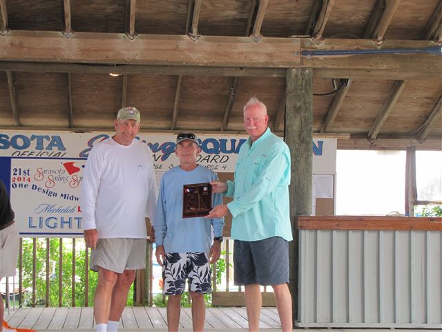 Jim Barr, Andy Hodgins, and Dave Thayer win the 2014 Sarasota One-Design Regatta